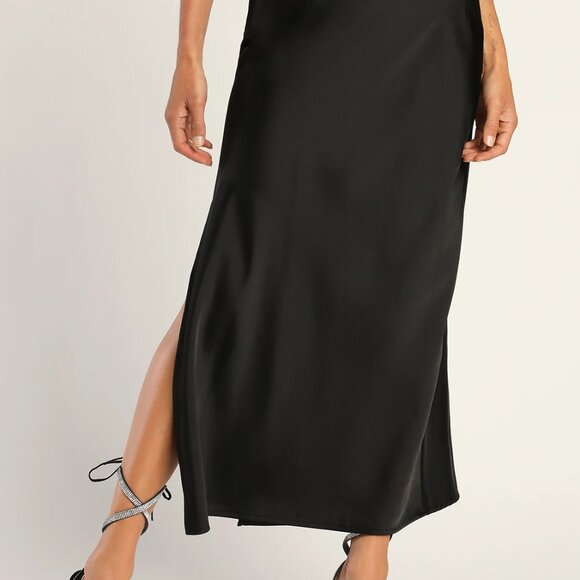 Lulus Smooth Sophistication Black Midi Skirt with Slit - Picture 5 of 9